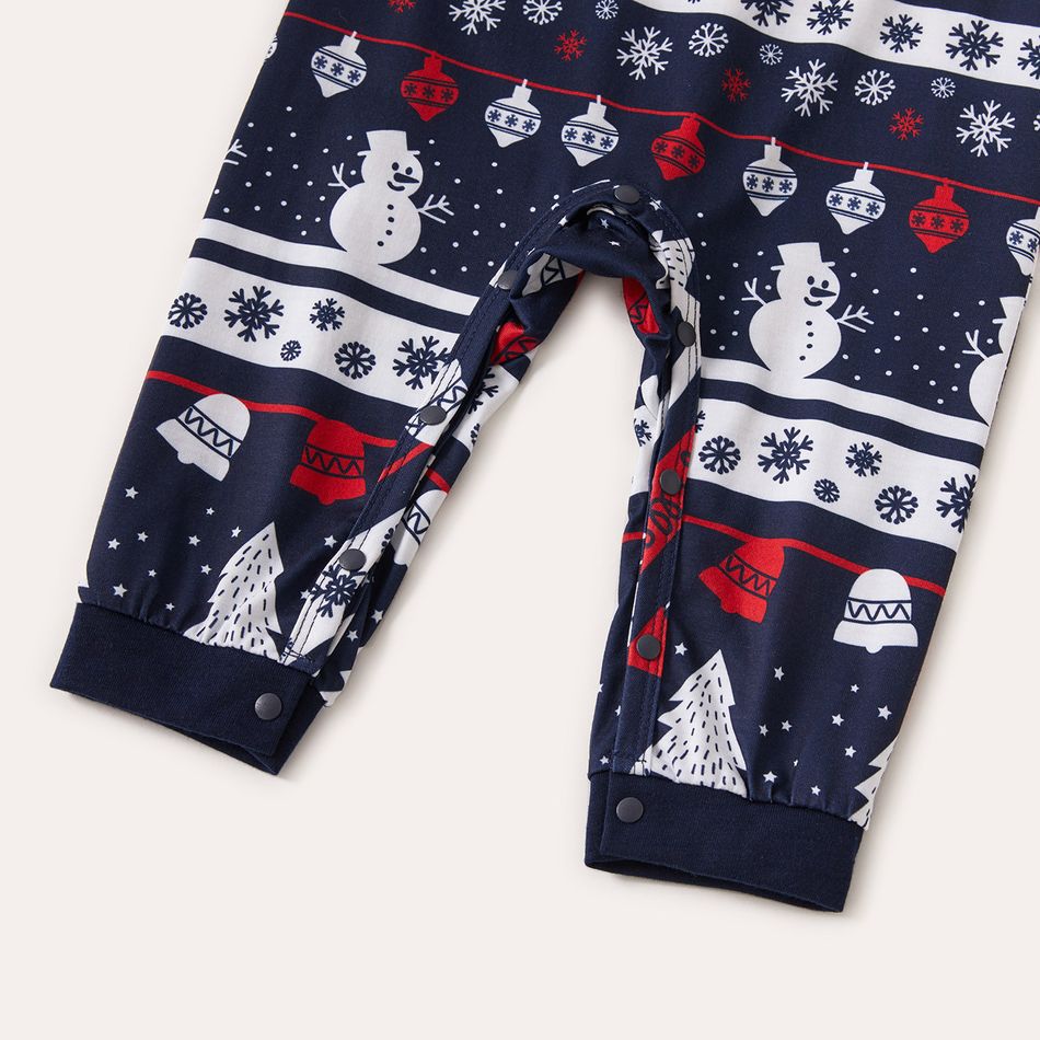 Christmas Snowman and Letter Print Family Matching Long-sleeve Crewneck Pajamas Sets (Flame Resistant) Dark Blue/white big image 11