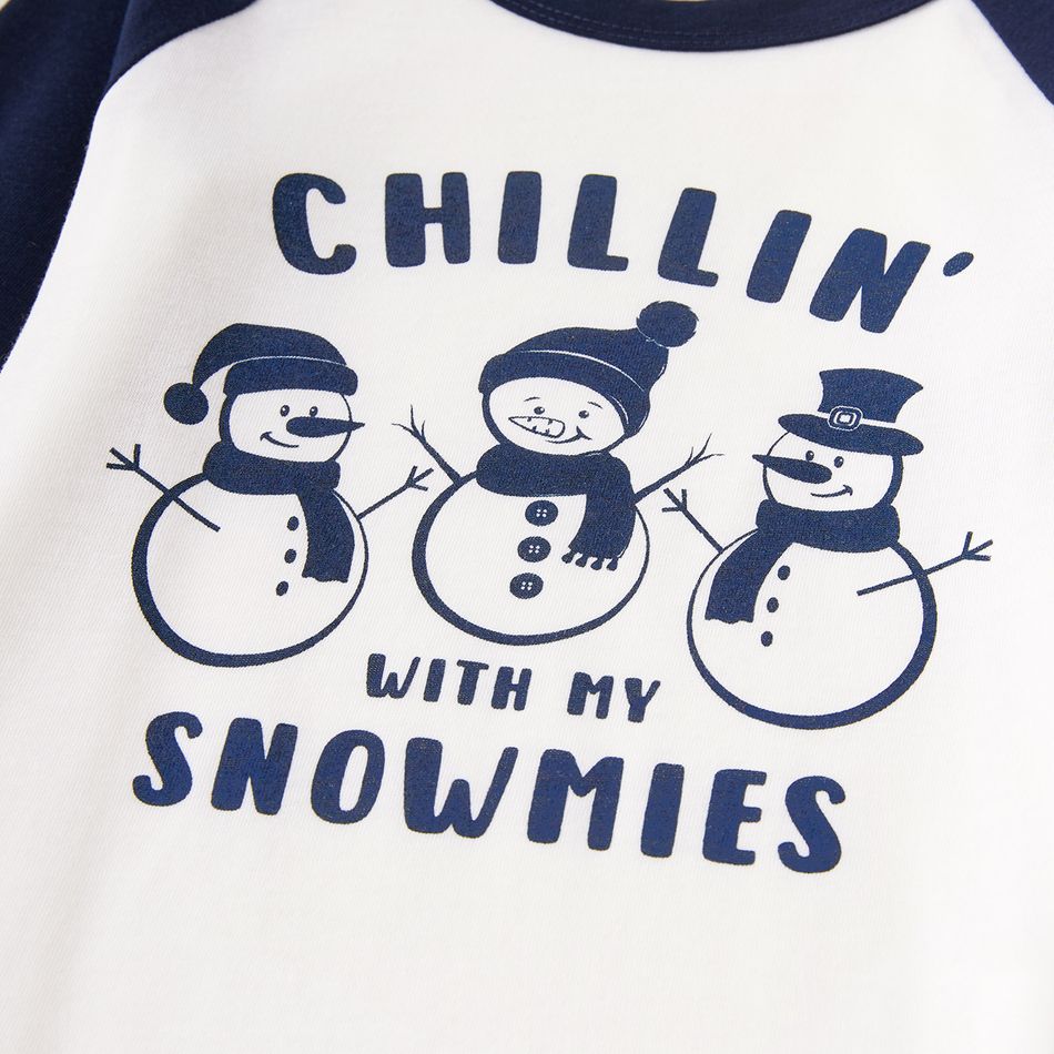 Christmas Snowman and Letter Print Family Matching Long-sleeve Crewneck Pajamas Sets (Flame Resistant) Dark Blue/white big image 5