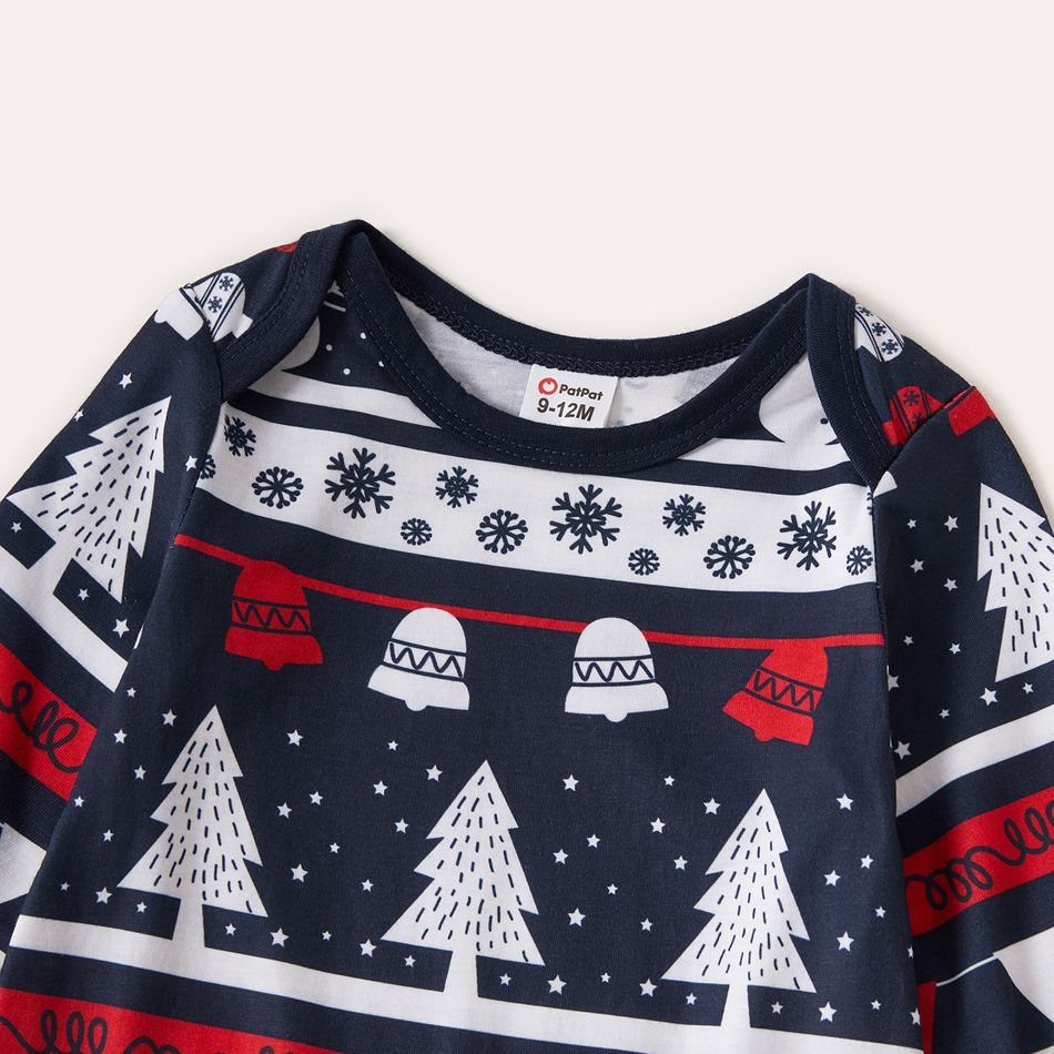 Christmas Snowman and Letter Print Family Matching Long-sleeve Crewneck Pajamas Sets (Flame Resistant) Dark Blue/white big image 10