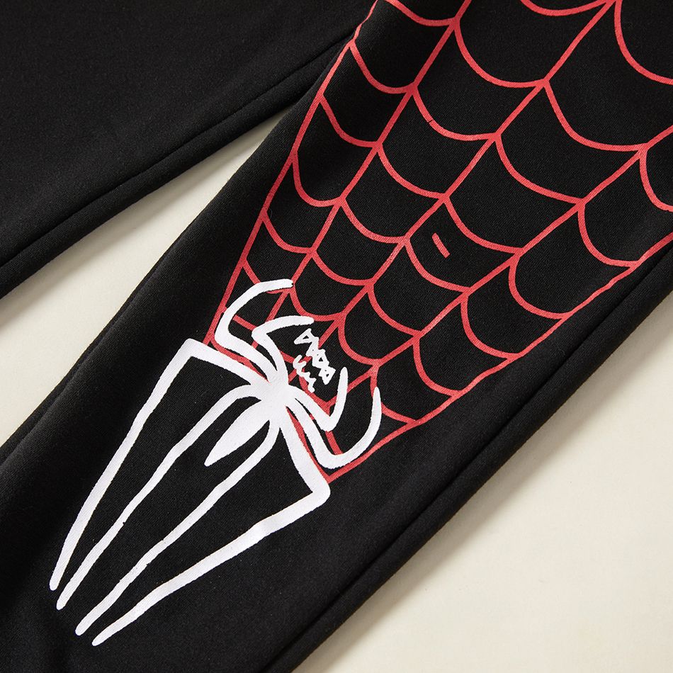 2-piece Kid Boy Letter Spider Web Print Pullover and Elasticized Black Pants Set Black big image 4
