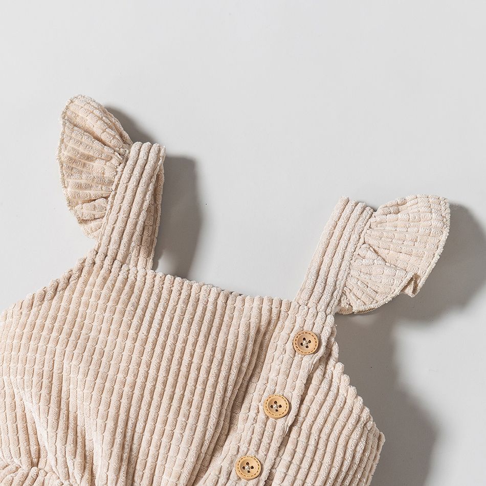 Baby Girl Solid Flutter Sleeve Jumpsuit Overalls Apricot big image 3