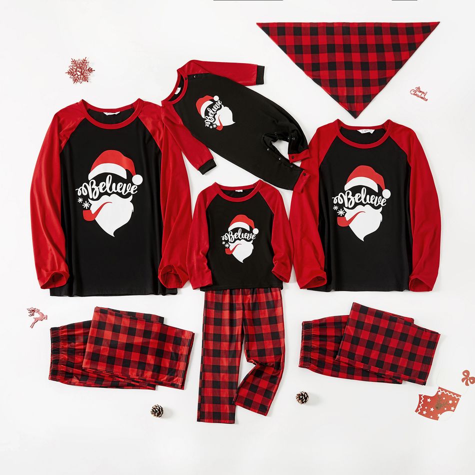 Christmas Letter Print Red Plaid Family Matching Long-sleeve Pajamas Sets (Flame Resistant) Red