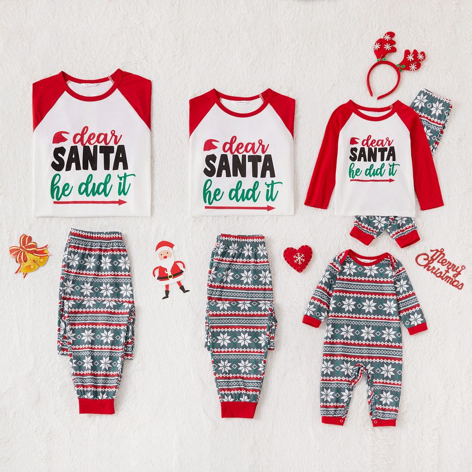 Christmas Solid Splice Letter Print Long-sleeve Family Matching Pajamas Sets (Flame Resistant) Red/White