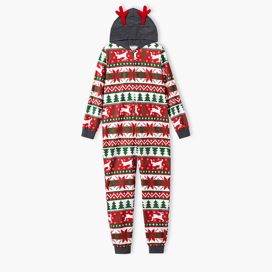 Family Matching Christmas All Over Print Red 3D Antlers Hooded Long-sleeve Onesies Pajamas Sets (Flame Resistant) Red big image 5
