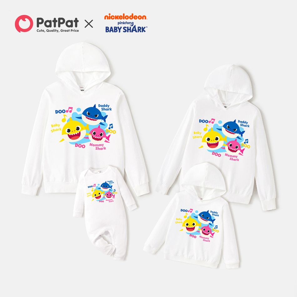 Baby Shark Family Matching Graphic Cotton Hooded Sweatshirts White