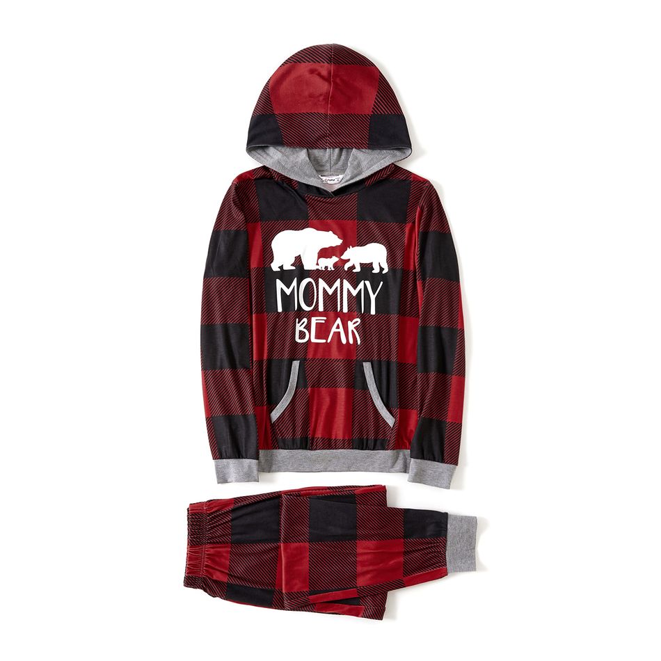 Christmas Letters and Polar Bear Print Red Plaid Family Matching Long-sleeve Hooded Pajamas Sets (Flame Resistant) Red big image 5