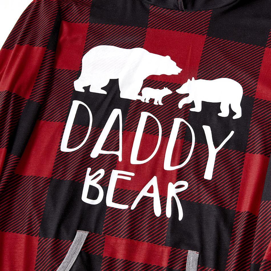 Christmas Letters and Polar Bear Print Red Plaid Family Matching Long-sleeve Hooded Pajamas Sets (Flame Resistant) Red big image 3