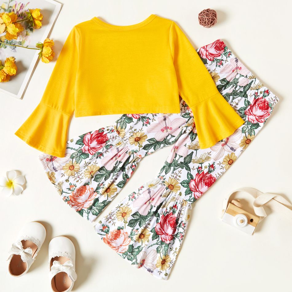2 unidades Criança Mulher Bordas em forma de sino Casual Flor grande conjuntos de camisetas Gengibre big image 2