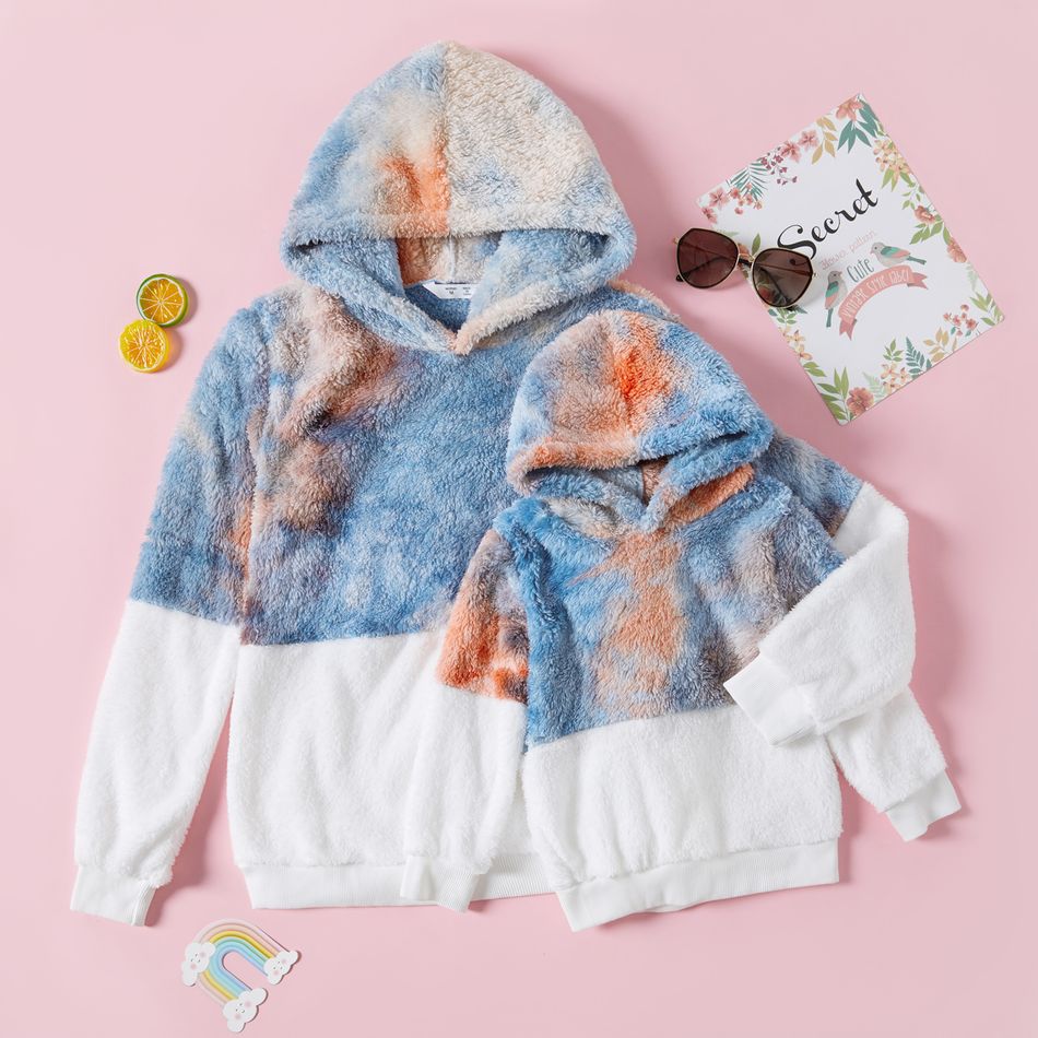 Multi-color Tie Dye Thickened Fuzzy Fleece Long-sleeve Hoodies for Mom and Me Multi-color