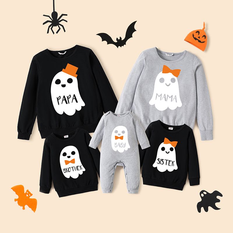 Halloween Family Matching 100% Cotton Long-sleeve Ghost Print Sweatshirts Multi-color