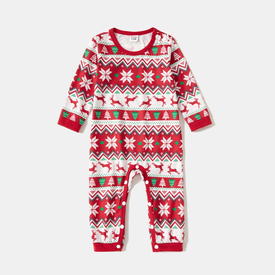 Christmas All Over Print Red Family Matching Long-sleeve Pajamas Sets (Flame Resistant) Red big image 7