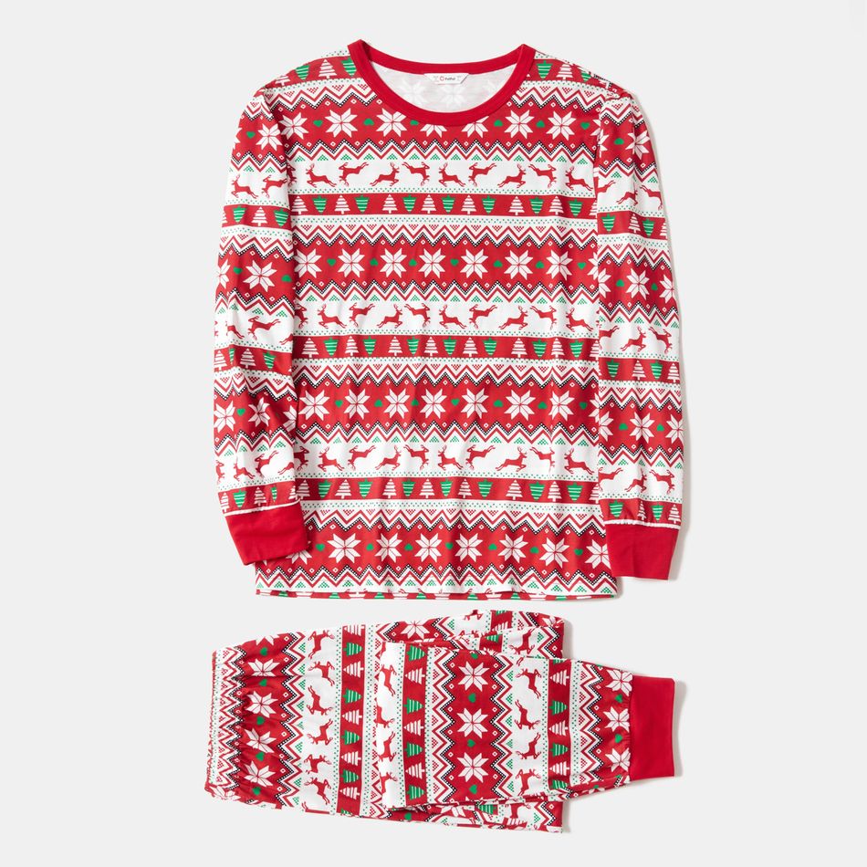 Christmas All Over Print Red Family Matching Long-sleeve Pajamas Sets (Flame Resistant) Red big image 2