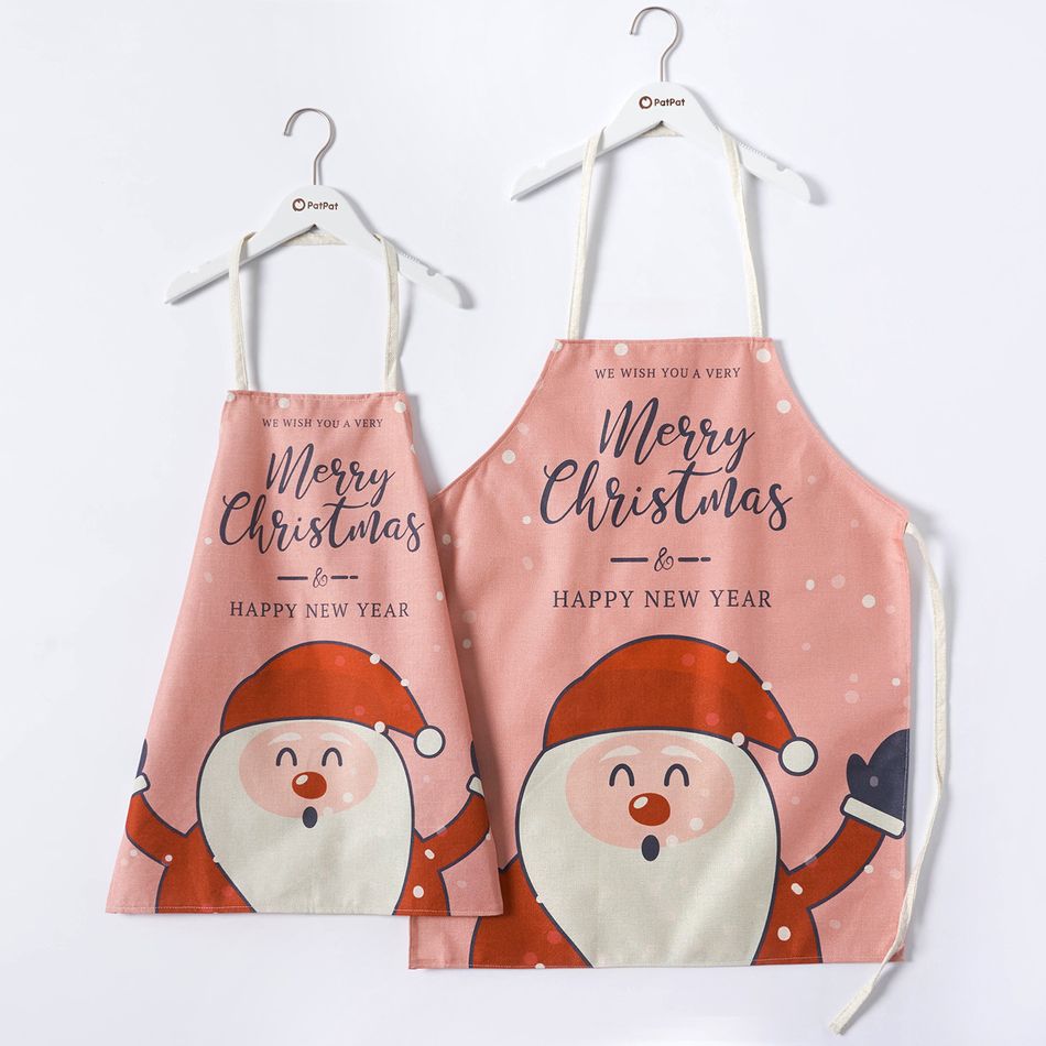 Christmas Cartoon Santa Claus and Letter Print Pink Aprons for Mom and Me Pink big image 2