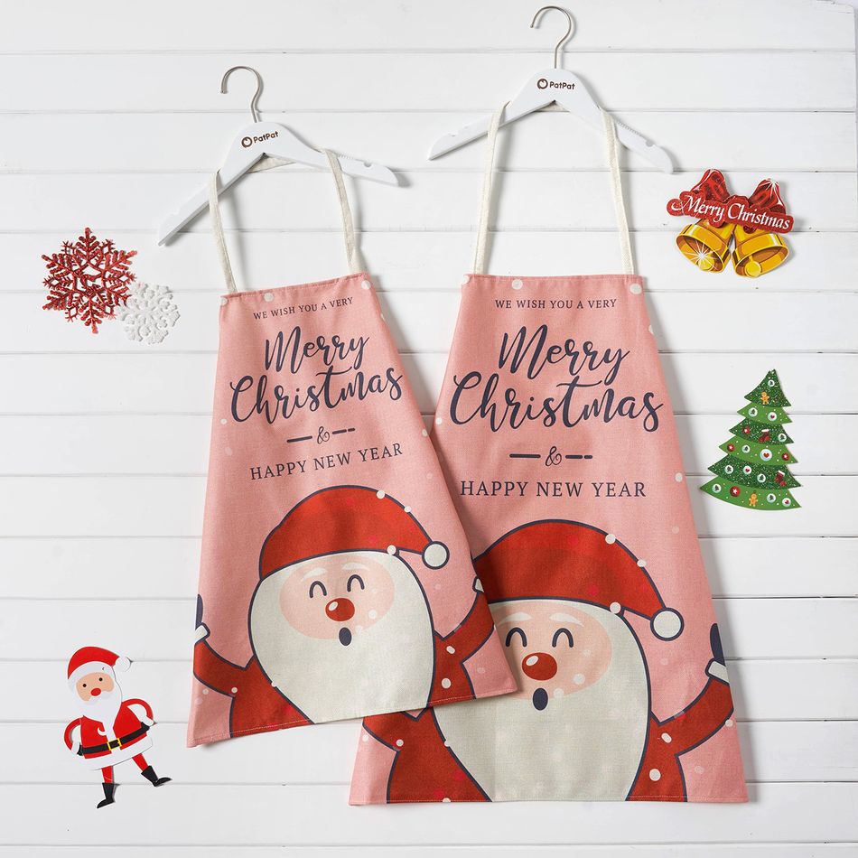 Christmas Cartoon Santa Claus and Letter Print Pink Aprons for Mom and Me Pink