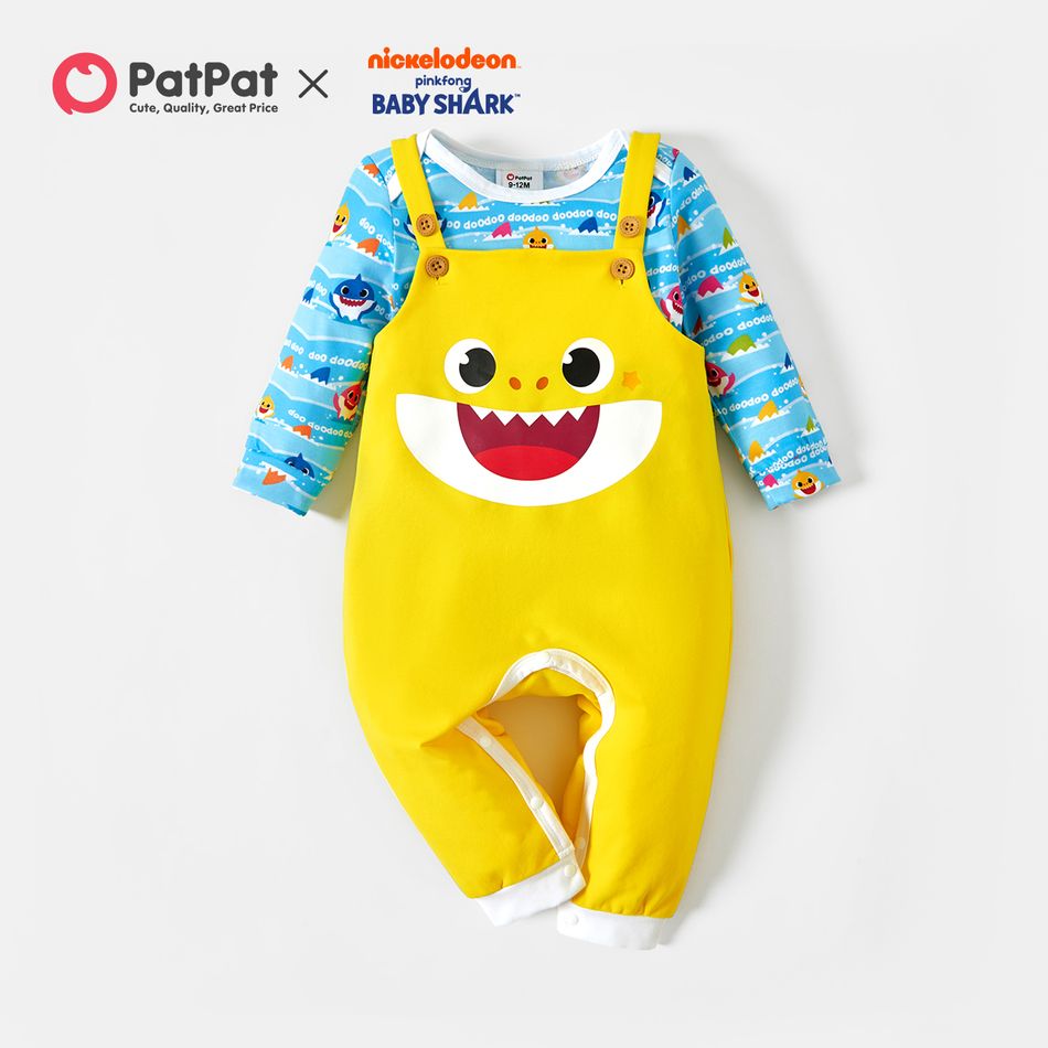 Baby Shark 2-piece Baby Boy/Girl Allover Bodysuit and Graphic Overalls Sets Multi-color
