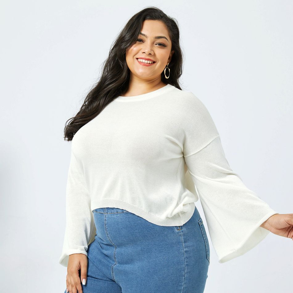 Women Plus Size Casual Round-collar White Crop Sweater White big image 4