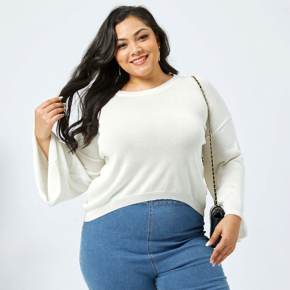 Women Plus Size Casual Round-collar White Crop Sweater White big image 5
