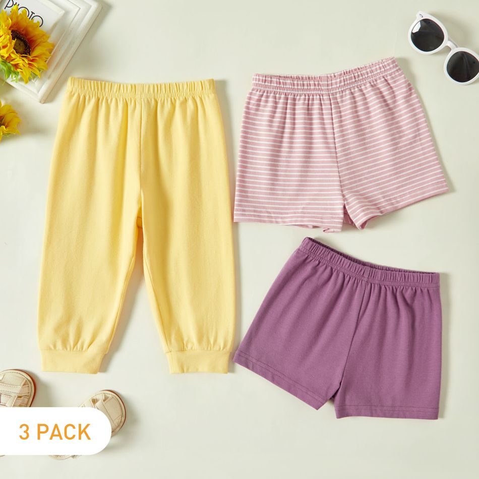 3-Pack Baby Casual Solid & Striped Pants Shorts Set Multi-color