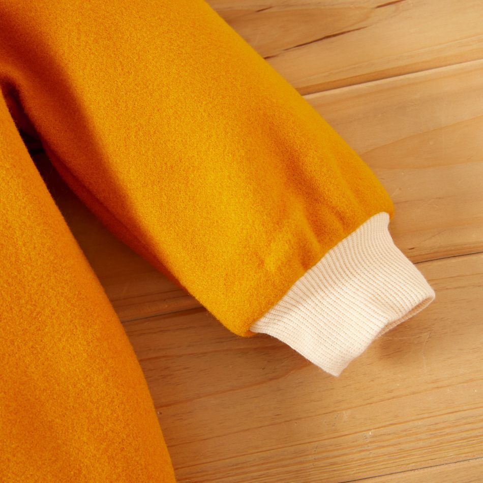 Solid Long-sleeve Hooded Wool Blend Baby Jumpsuit Ginger big image 3