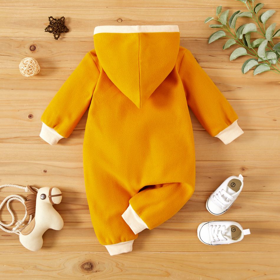 Solid Long-sleeve Hooded Wool Blend Baby Jumpsuit Ginger