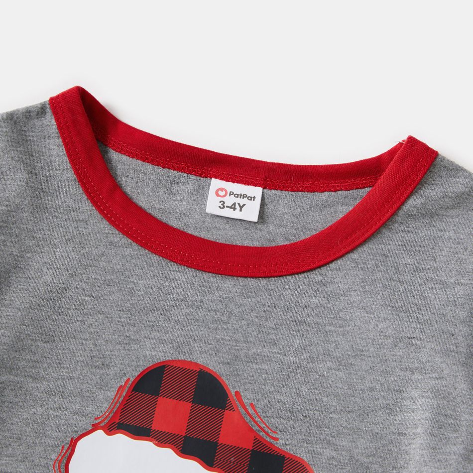 Christmas Plaid Hat and Letter Print Gray Family Matching Short-sleeve Pajamas Sets (Flame Resistant) Light Grey big image 11