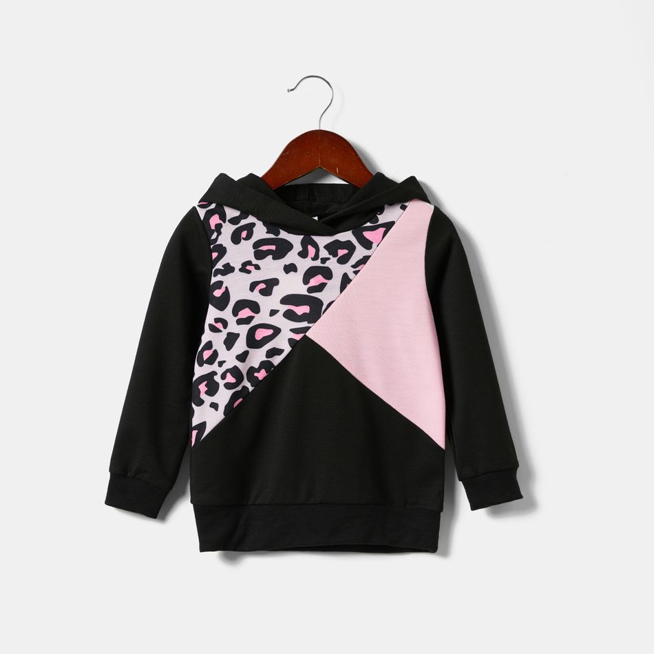 Leopard Print Splice Hooded Matching Hoodies Sweatshirts Color block big image 5