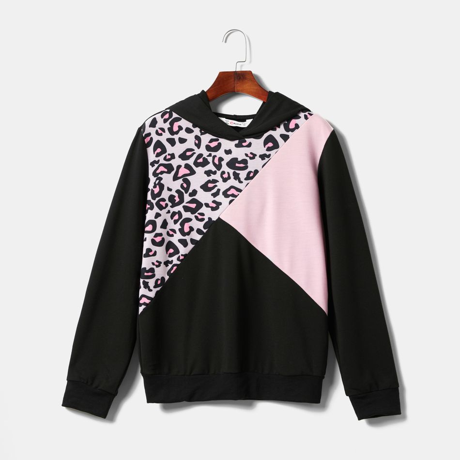 Leopard Print Splice Hooded Matching Hoodies Sweatshirts Color block big image 2
