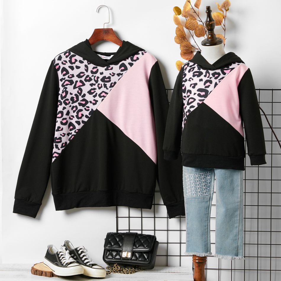 Leopard Print Splice Hooded Matching Hoodies Sweatshirts Color block