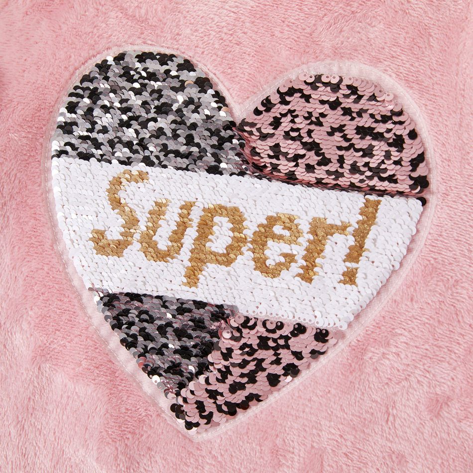 Kid Girl Flip Sequin Letter Heart Pattern Pink Sweatshirt Dress Pink big image 4