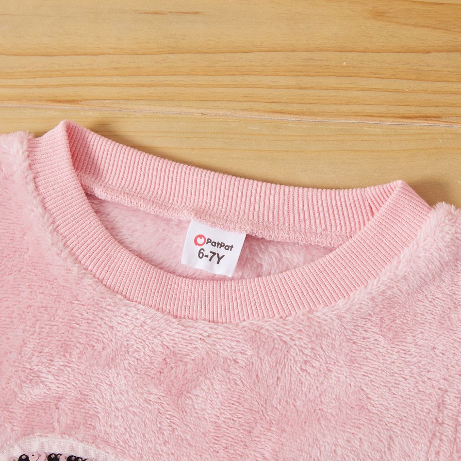 Kid Girl Flip Sequin Heart Pattern Sweatshirt Dress/ 100% Cotton Denim Leggings Pink big image 3