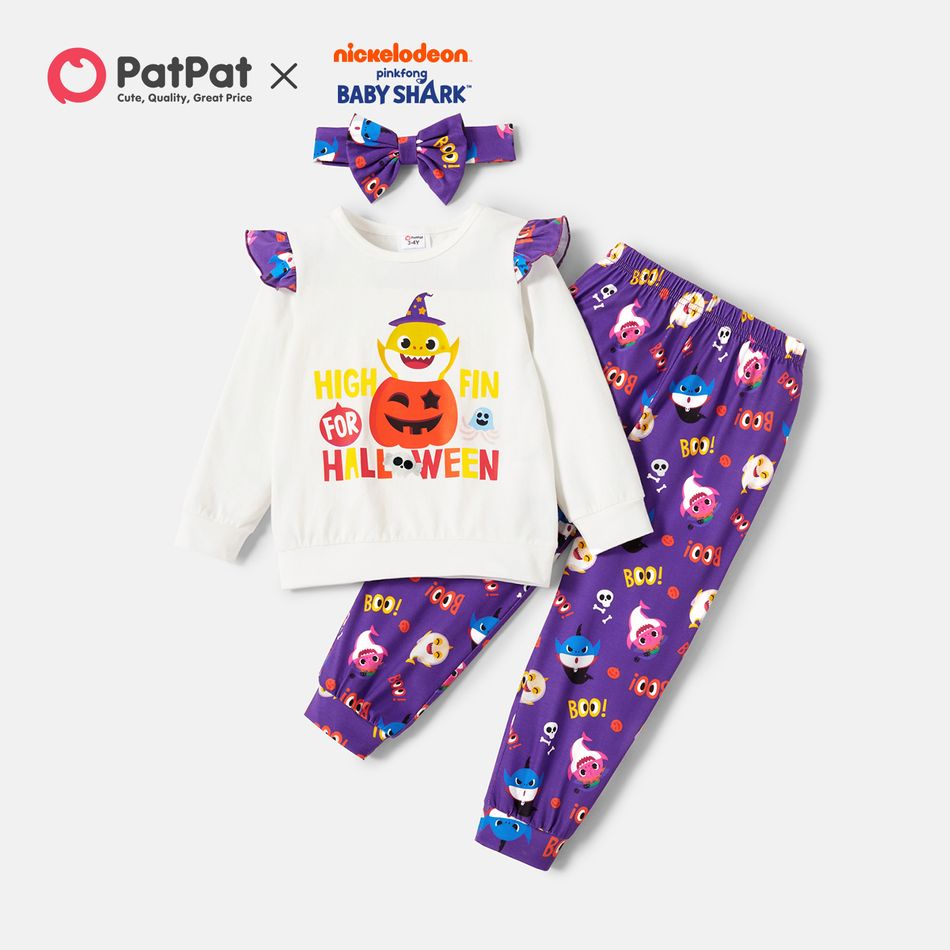 Baby Shark 3-piece Toddler Girl Halloween Pumpkin Top and Pants with Headband Purple