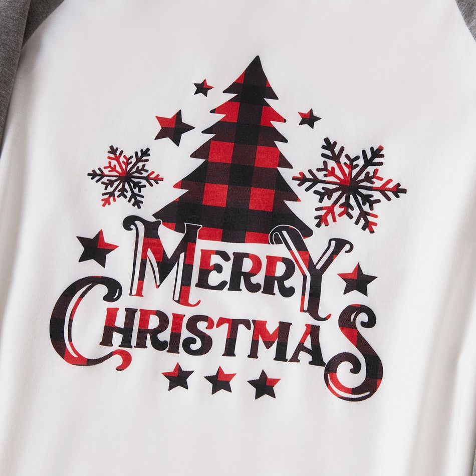 Christmas Tree Snowflake and Letters Print Grey Family Matching Long-sleeve Pajamas Sets (Flame Resistant) Grey big image 7