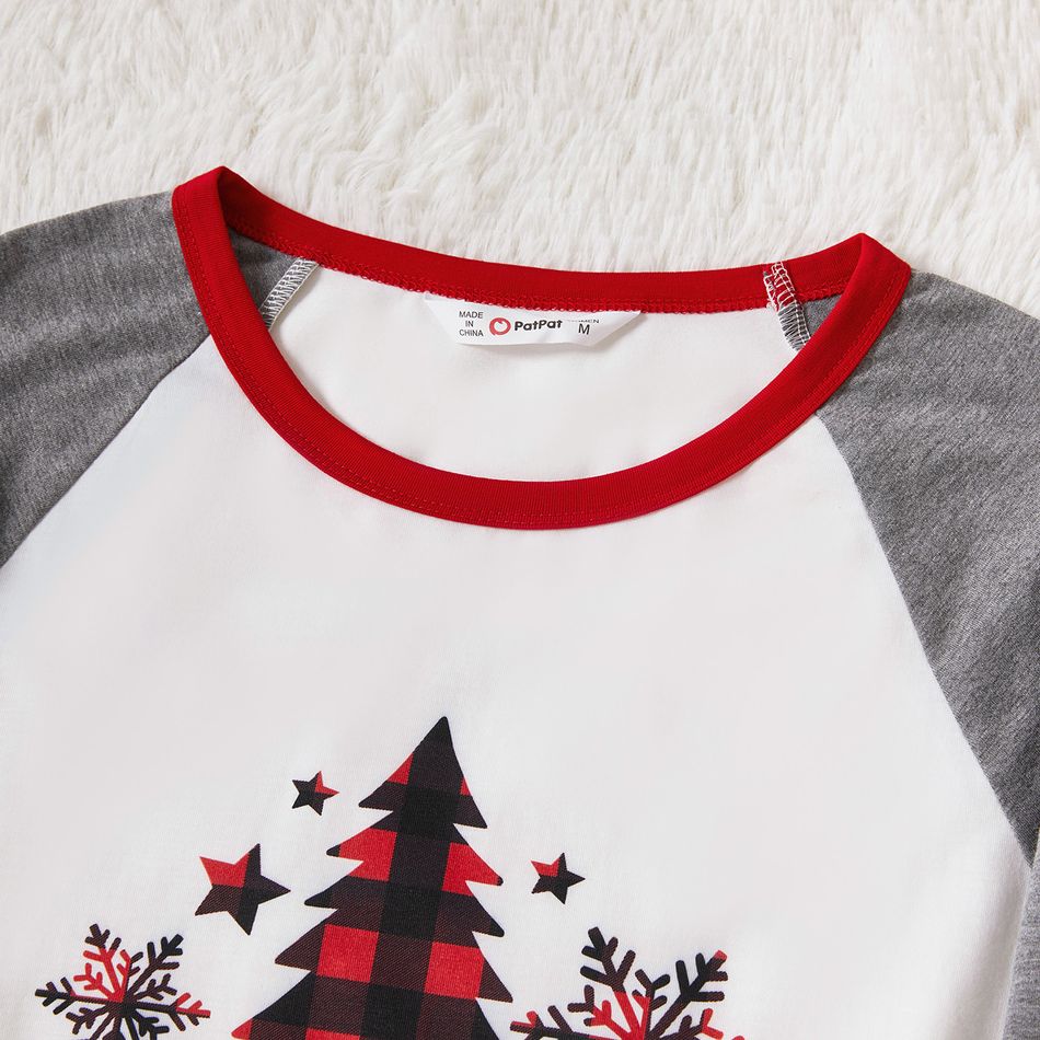 Christmas Tree Snowflake and Letters Print Grey Family Matching Long-sleeve Pajamas Sets (Flame Resistant) Grey big image 6