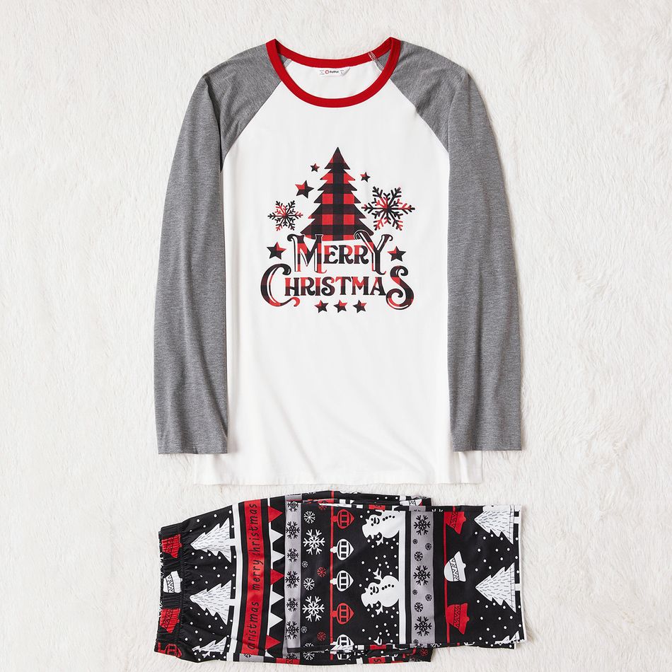 Christmas Tree Snowflake and Letters Print Grey Family Matching Long-sleeve Pajamas Sets (Flame Resistant) Grey big image 9