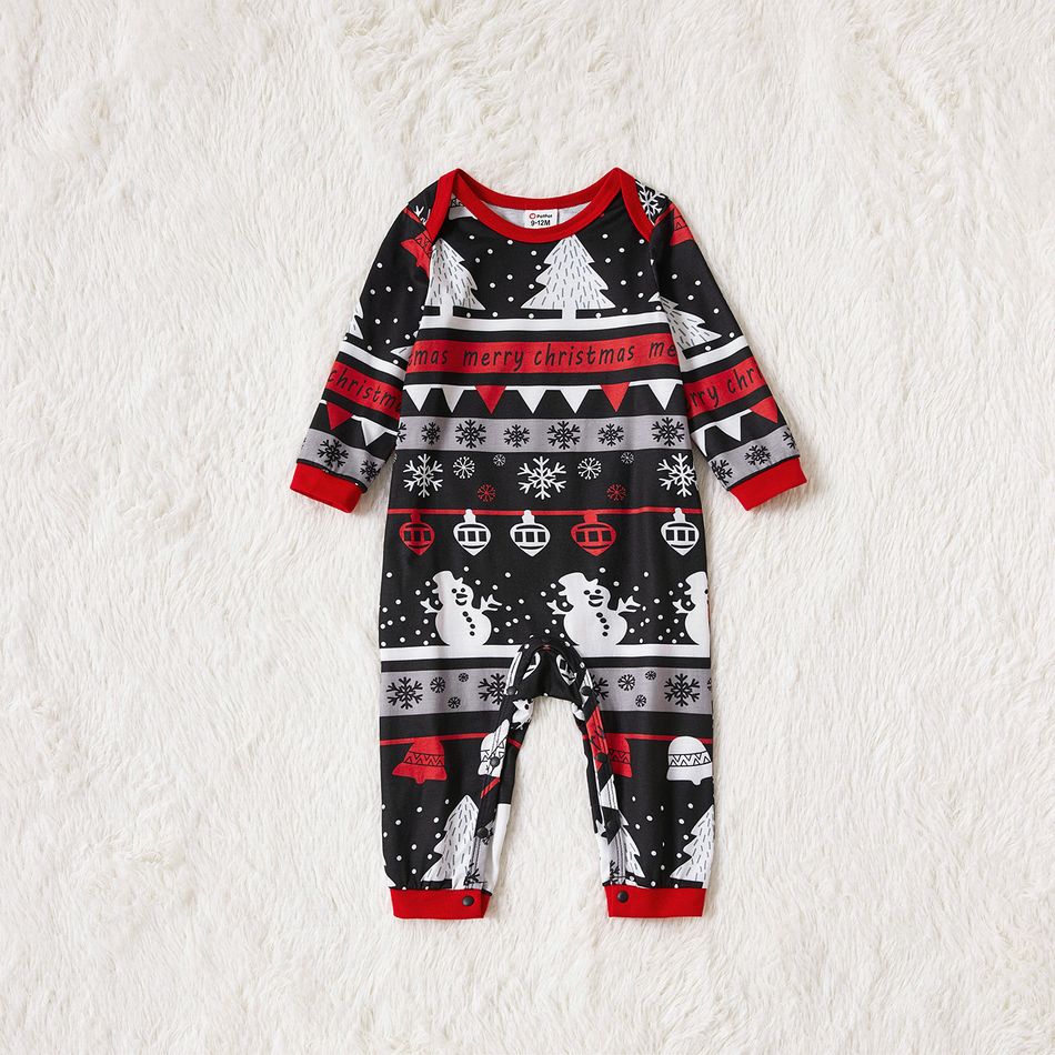 Christmas Tree Snowflake and Letters Print Grey Family Matching Long-sleeve Pajamas Sets (Flame Resistant) Grey big image 13