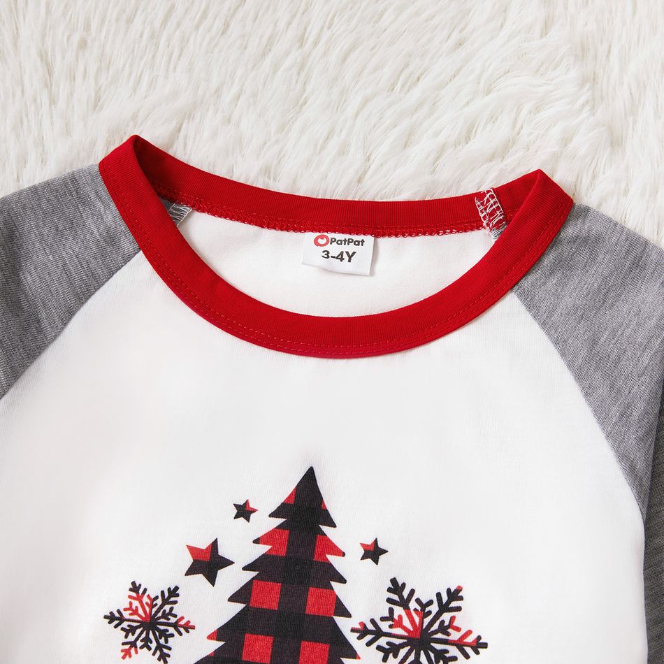 Christmas Tree Snowflake and Letters Print Grey Family Matching Long-sleeve Pajamas Sets (Flame Resistant) Grey big image 11