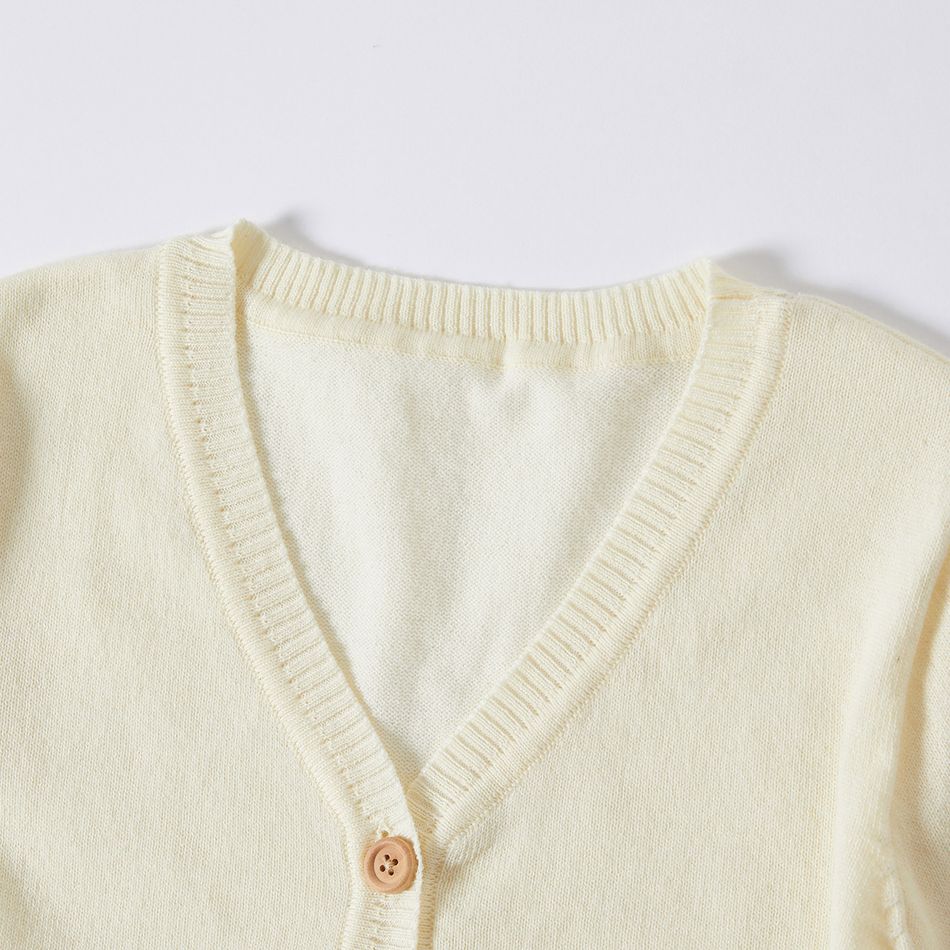 Kid Boy/Kid Girl Button Design Solid Knit Sweater Coat Beige big image 2