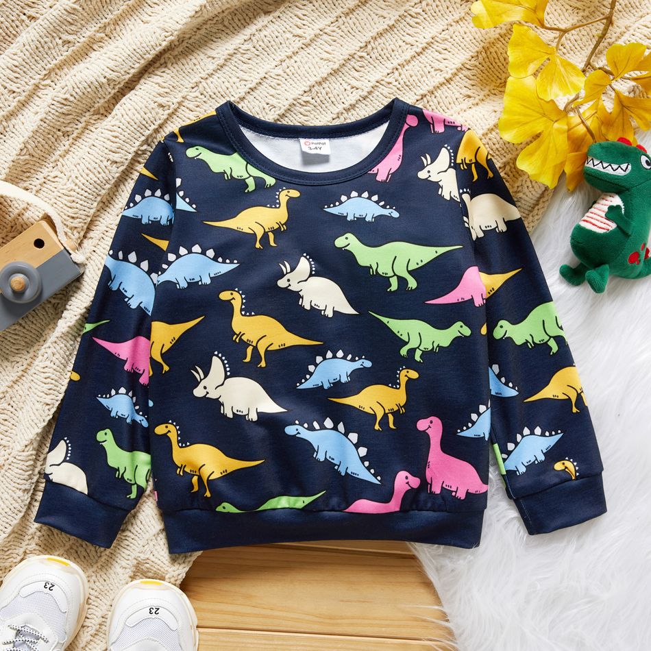 Toddler Boy Animal Dinosaur Print Pullover Sweatshirt Blue