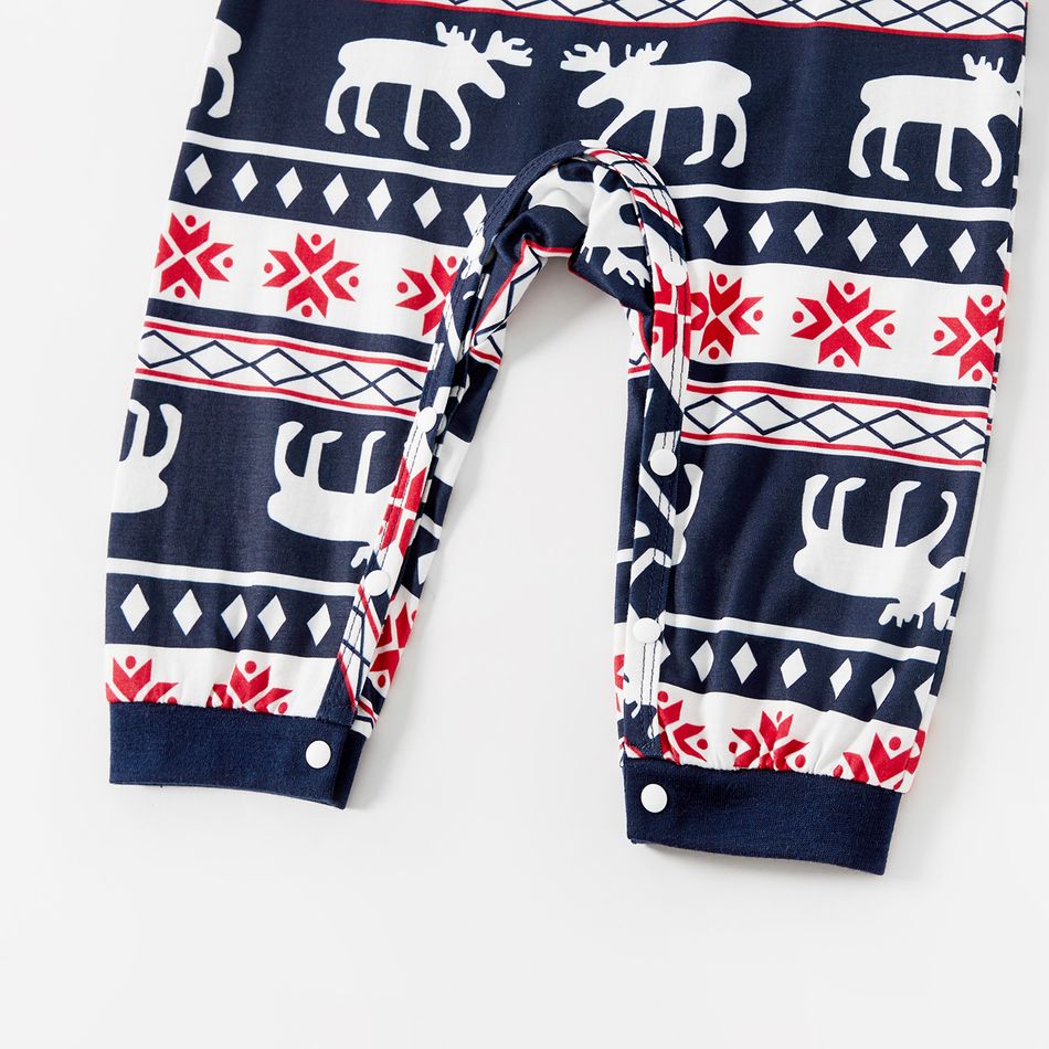 Christmas Deer and Letters Print Navy Family Matching Long-sleeve Pajamas Sets (Flame Resistant) Dark Blue big image 9