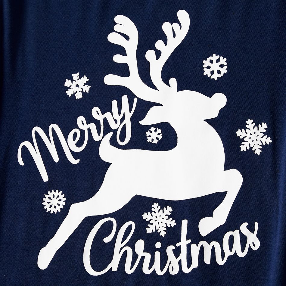 Christmas Deer and Letters Print Navy Family Matching Long-sleeve Pajamas Sets (Flame Resistant) Dark Blue big image 5
