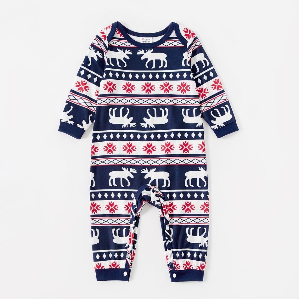 Christmas Deer and Letters Print Navy Family Matching Long-sleeve Pajamas Sets (Flame Resistant) Dark Blue big image 7