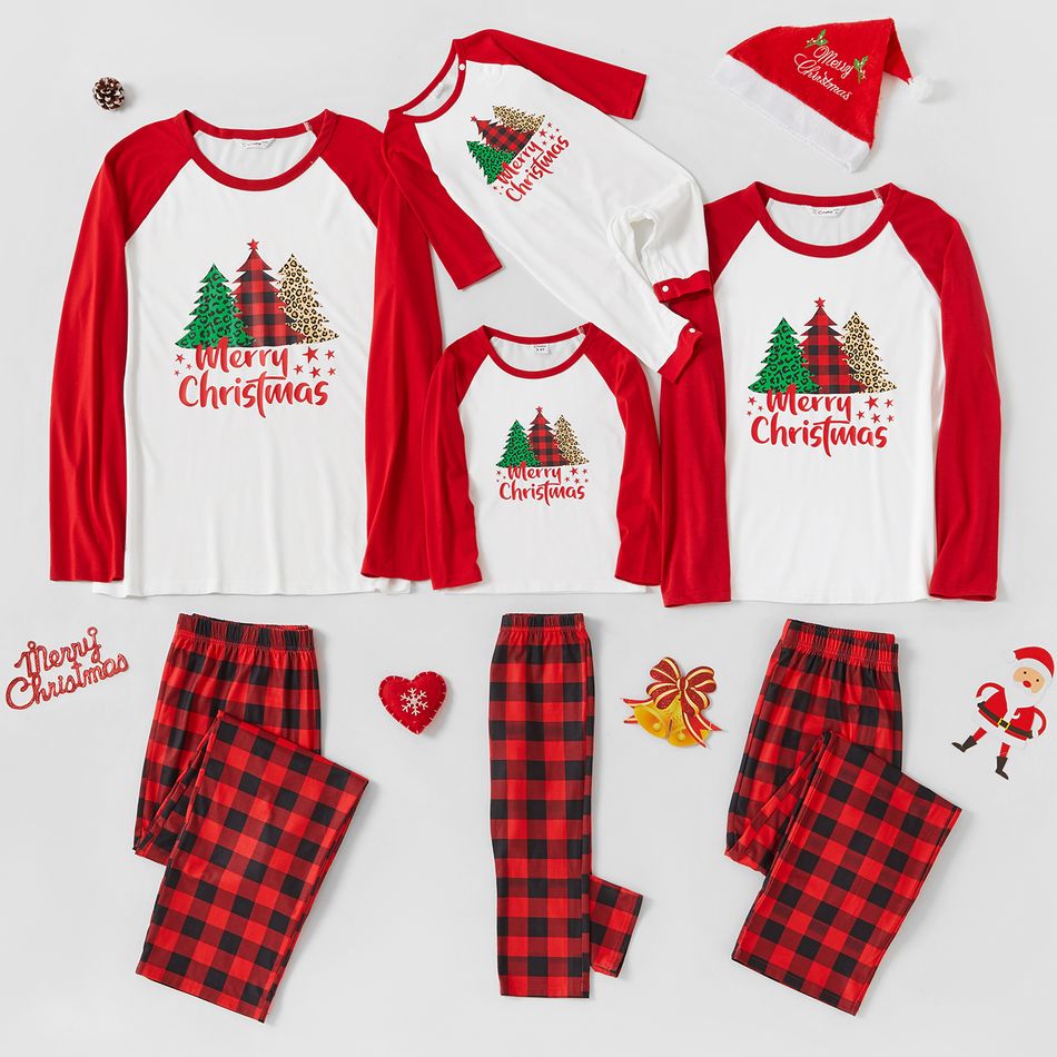 Christmas Tree and Letters Print Red Family Matching Long-sleeve Pajamas Sets (Flame Resistant) Red/White