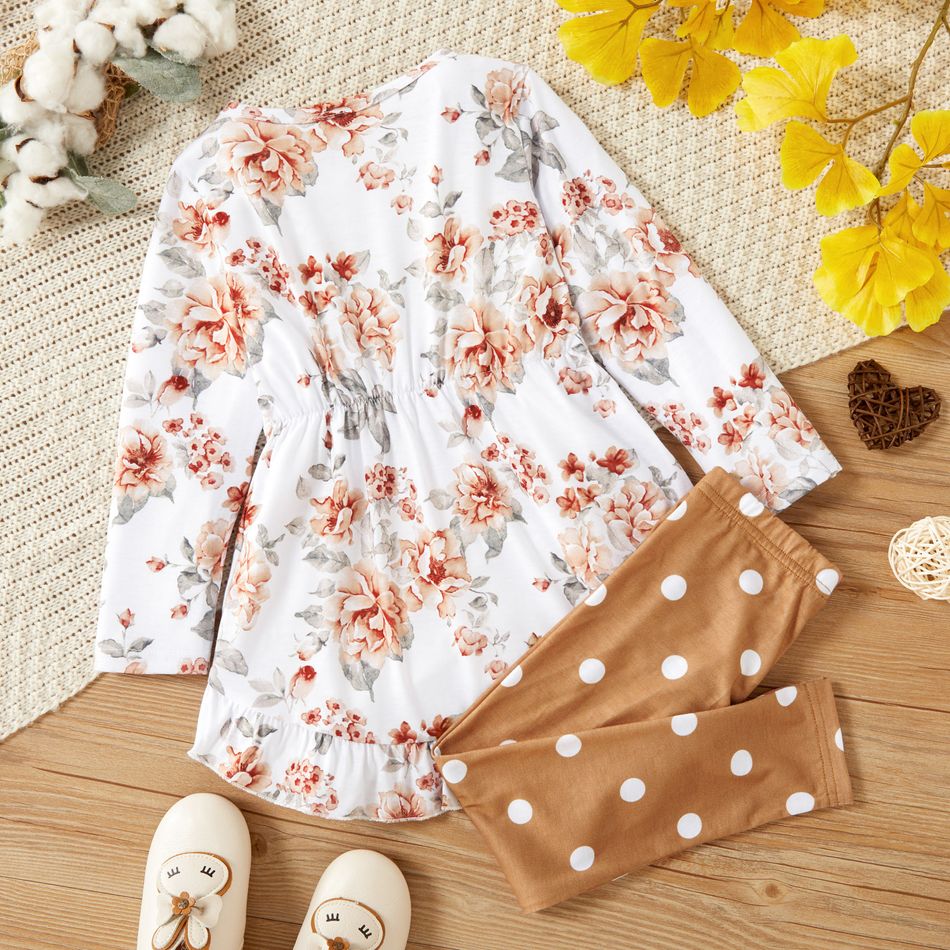 2 unidades Criança Mulher Extremidades franzidas Casual Flor grande conjuntos de camisa Castanho big image 2