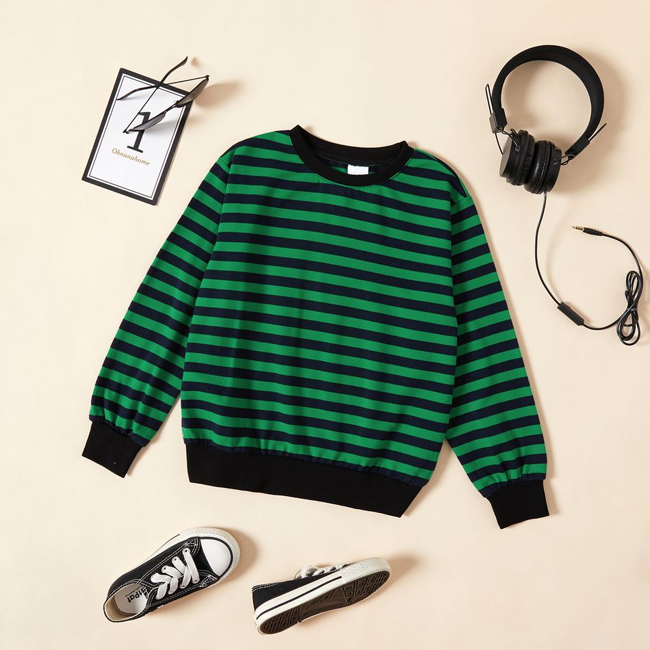 Kid Boy/Kid Girl Casual Stripe Pullover Sweatshirt Green