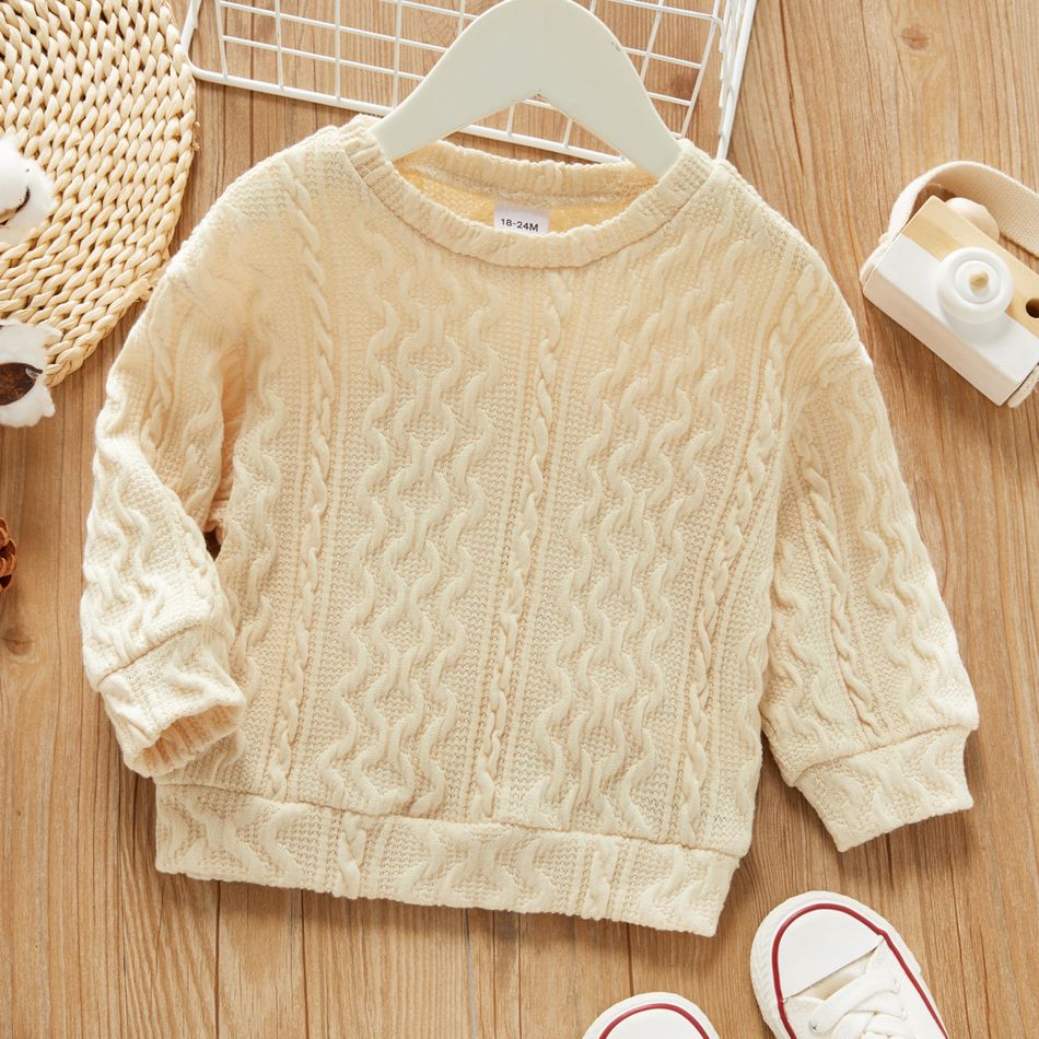 Toddler Boy Casual Solid Cable Knit Sweater Beige