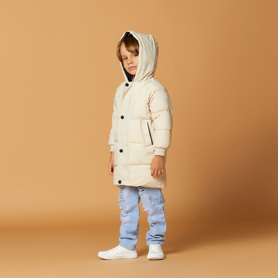 Toddler Girl/Boy Button Design Solid Hooded Coat with Pocket Beige big image 8