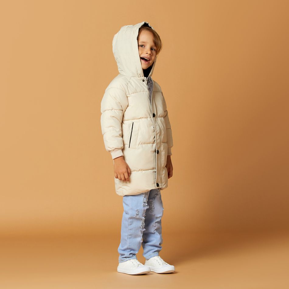 Toddler Girl/Boy Button Design Solid Hooded Coat with Pocket Beige big image 9
