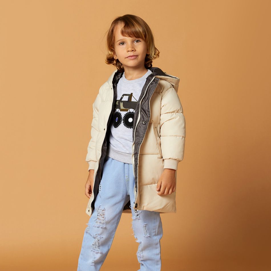Toddler Girl/Boy Button Design Solid Hooded Coat with Pocket Beige big image 11