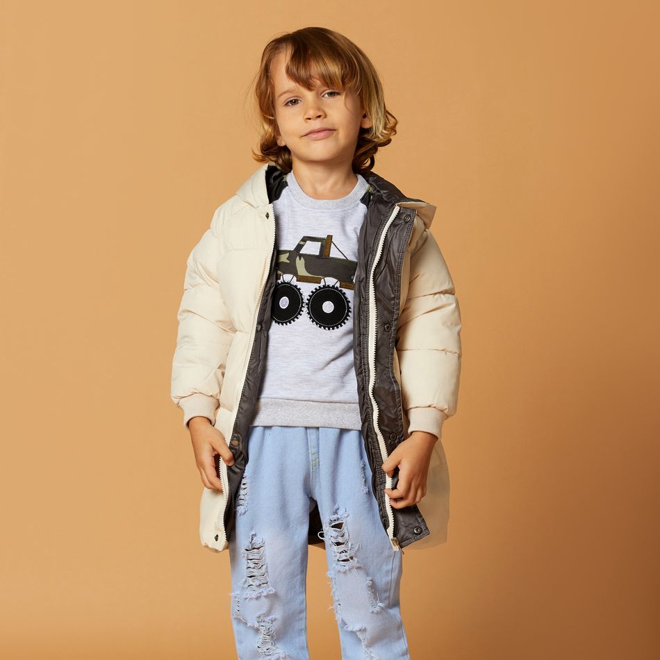 Toddler Girl/Boy Button Design Solid Hooded Coat with Pocket Beige big image 12