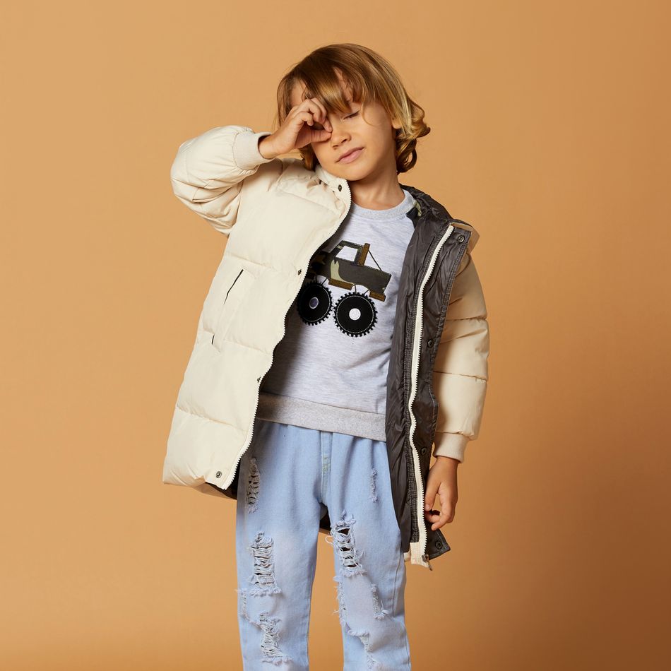 Toddler Girl/Boy Button Design Solid Hooded Coat with Pocket Beige